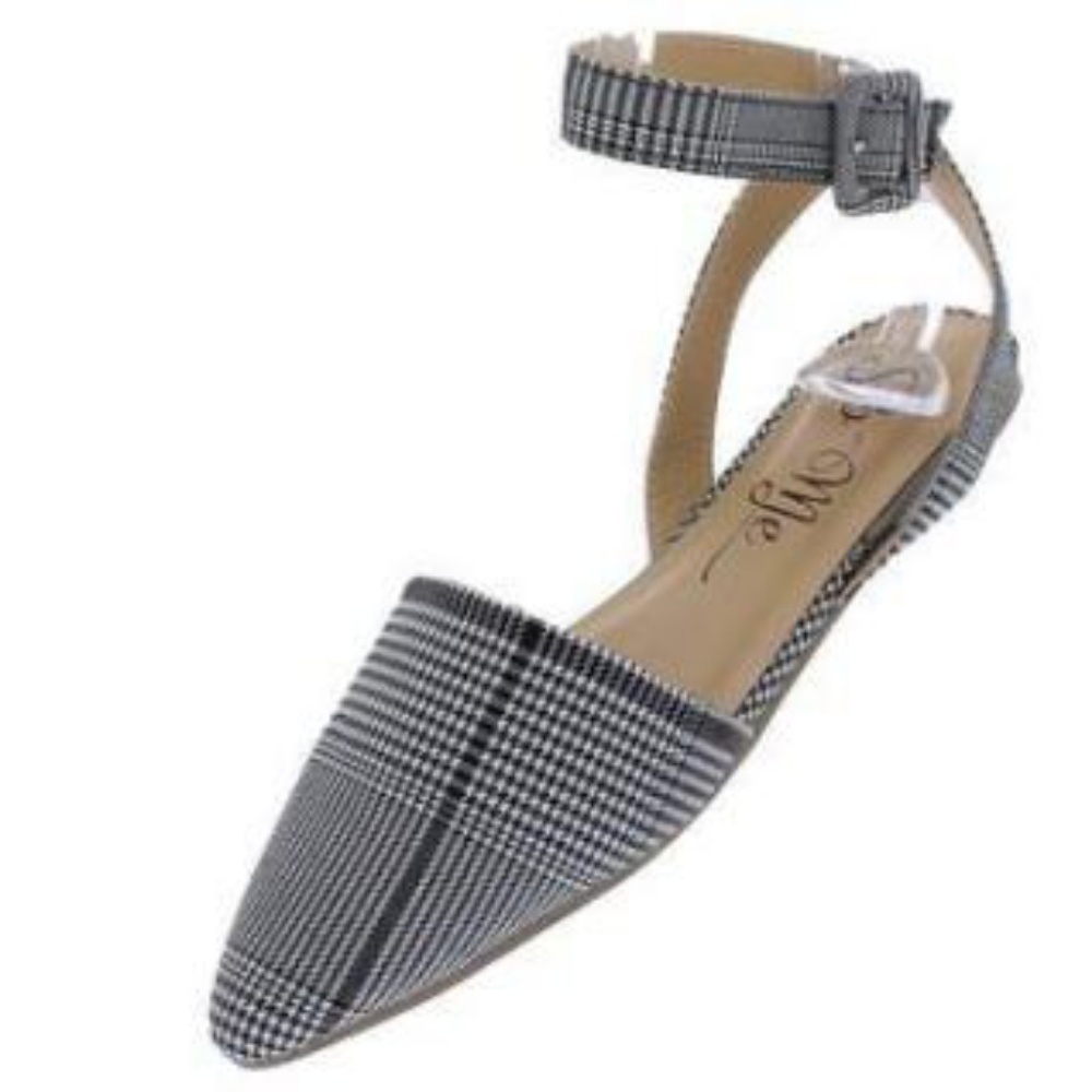 💜Plaid Pointed Toe Ankle Strap Flats